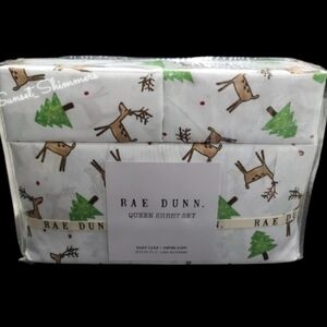 Rae Dunn Stag Reindeer Christmas Tree Queen Bed Sheet Set Decor New